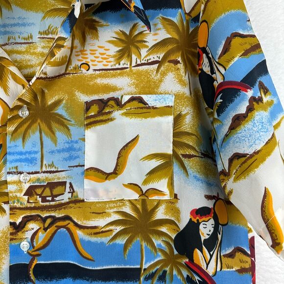 Vintage Vancort Mens Hawaiian Button Up Shirt L No Iron Luau Surf Beach Retro - Picture 7 of 9